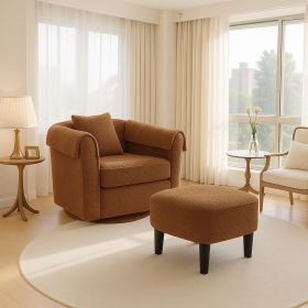 Swivel Accent Chair with Ottoman Set, Modern Chenille Barrel Armchair with Removable Back Pillow & 2 Armrest Covers for Living Room, Bedroom, Office,
