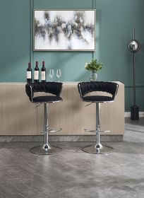 Set of 2 Bar Stools,with Chrome Footrest and Base Swivel Height Adjustable Mechanical Lifting Velvet + Chrome Leg Simple Bar Stool-BLACK