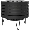 Round Fire Pit with Fire Poker, Portable Wood Burning Firepit with Ash Tray and Hairpin Legs, Outdoor Fireplace, Black