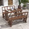 Carbonized Patio Perfection: 4-Person Dining Set with Carriage-Wheel Design for Alfresco Elegance