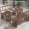 Carbonized Patio Perfection: 4-Person Dining Set with Carriage-Wheel Design for Alfresco Elegance