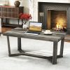 Rectangle Coffee Table Rubber Wood Base with Cross-Shaped Base