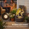 22" Outdoor Fountain with 3-Tier Puppy Theme, Resin Garden Fountain with LED Lights, Adjustable Flow, Rustic Brown