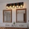 31" Industrial Vintage 5-Light Wall Sconce - Black Cage Wall Lighting Fixture with Wooden Accents for Bathroom, Hallway, or Living Room (Bulb Not Incl
