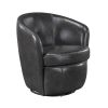 Luxury Living Room Furniture Swivel Chair Gray Top Grain Leather Upholstery Solid Wood 1pc Barrel Back Accent Chair