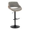 Fabrizzi Mid-Century Modern Adjustable Barstool in Walnut Wood, Black Metal and Noise Grey Fabric with Rounded T Footrest by - Set of 2