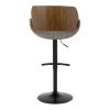 Fabrizzi Mid-Century Modern Adjustable Barstool in Walnut Wood, Black Metal and Noise Grey Fabric with Rounded T Footrest by - Set of 2