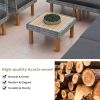 9-Piece Patio Rattan Furniture Set, Outdoor Conversation Set With Acacia Wood Legs and Tabletop, PE Rattan Sectional Sofa Set w