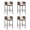 Bar Stool Set of 4 Brown Poly Rattan, Powder-Coated Steel
