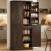 72" Tall Distressed Brown Kitchen Pantry Cabinet Farmhouse Storage with 8 Door Racks And Adjustable Shelves for Kitchen Organization