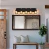 31" Industrial Vintage 5-Light Wall Sconce - Black Cage Wall Lighting Fixture with Wooden Accents for Bathroom, Hallway, or Living Room (Bulb Not Incl
