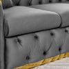 90.6 Inches Velvet Button Tufted Sofa Couch with 2 Pillows, 3 Seater Luxury Chesterfield Sofa Set with Gold Stainless Steel Accents for Living Room, 2