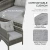 5-Piece Gray Rattan Wicker Lounge Chair Set Outdoor Patio Conversation with Cushions Chairs Ottomans & Glass Table
