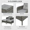 5-Piece Gray Rattan Wicker Lounge Chair Set Outdoor Patio Conversation with Cushions Chairs Ottomans & Glass Table