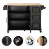 Kitchen Island & Kitchen Cart, Mobile Kitchen Island, Rubber Wood Top, Big & Adjustable Shelf Inside Cabinet for Different Utensils, Luxury Design Fit