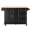 Kitchen Island & Kitchen Cart, Mobile Kitchen Island, Rubber Wood Top, Big & Adjustable Shelf Inside Cabinet for Different Utensils, Luxury Design Fit