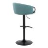 Claire Contemporary Adjustable Barstool with Swivel in Black Metal and Light Blue Velvet with Rounded T Footrest by - Set of 2
