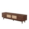 70inch Modern TV Stand with Rattan Doors for TVs up to 80", Media Console with Storage Space, 4 Drawers & Cable Holes, Entertainment Center for Living