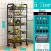 5 Tier Rolling Utility Cart with Wheels, Heavy Duty Metal Storage Organizer Trolley with Hooks and Removable Baskets, Multi-Purpose Snack Cart for Kit