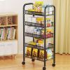 5 Tier Rolling Utility Cart with Wheels, Heavy Duty Metal Storage Organizer Trolley with Hooks and Removable Baskets, Multi-Purpose Snack Cart for Kit