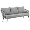Manhattan Comfort Riviera Rope Wicker 4-Piece 5 Seater Patio Conversation Set with Cushions in Grey