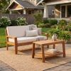 2-Piece Outdoor Teak Acacia Wood Conversation Set - Loveseat & Coffee Table with Beige Water-Resistant Cushions for Patio, Deck & Backyard