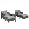 5-Piece Rattan Wicker Outdoor Patio Conversation Set Gray/Light Gray with Cushioned Chairs Ottomans And Tempered Glass Coffee Table