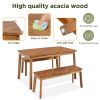 GO 3 Pieces Acacia Wood Table Bench Dining Set For Outdoor & Indoor Furniture With 2 Benches, Picnic Beer Table for Patio, Porch, Garden, Poolside, Na