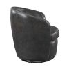 Luxury Living Room Furniture Swivel Chair Gray Top Grain Leather Upholstery Solid Wood 1pc Barrel Back Accent Chair