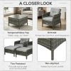 5-Piece Rattan Wicker Outdoor Patio Conversation Set Gray/Light Gray with Cushioned Chairs Ottomans And Tempered Glass Coffee Table