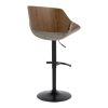 Fabrizzi Mid-Century Modern Adjustable Barstool in Walnut Wood, Black Metal and Noise Grey Fabric with Rounded T Footrest by - Set of 2