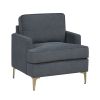 Modern Comfort Accent Chair 1pc Gray Chenille Upholstery Gold Finish Metal Legs Living Room Furniture Durable Plywood