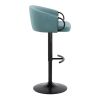 Claire Contemporary Adjustable Barstool with Swivel in Black Metal and Light Blue Velvet with Rounded T Footrest by - Set of 2