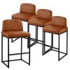 Bar Stool Set of 4, 27 inch Counter Height Stools, Modern PU Leather Counter Barstool with Backrest, Metal Legs, Easy Assembly Armless Bar Chair, Isla