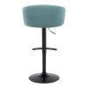 Claire Contemporary Adjustable Barstool with Swivel in Black Metal and Light Blue Velvet with Rounded T Footrest by - Set of 2