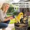 22" Outdoor Fountain with 3-Tier Puppy Theme, Resin Garden Fountain with LED Lights, Adjustable Flow, Rustic Brown