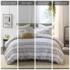 Oversized Chenille Jacquard Striped Comforter Set with Euro Shams and Throw Pillows