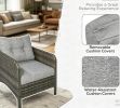 5-Piece Rattan Wicker Outdoor Patio Conversation Set Gray/Light Gray with Cushioned Chairs Ottomans And Tempered Glass Coffee Table