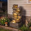 28 Inch Rustic Outdoor Water Fountain with LED Lights