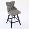 Swivel Velvet Barstools with Button Tufted Decoration and Wooden Legs, and Chrome Nailhead Trim, Leisure Style Bar Chairs,Bar stools, Set of 2 (Gray),