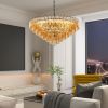 Modern Round Chandelier, 37" Extra Large Black Chandeliers for Dining Room, 14-Light with Tiered Smoke Glass Tubes Ceiling Light, Pendant Lighting Fix