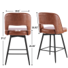 2 Pcs Brown PU Swivel Bar Stools with Open Backrest & Metal Legs