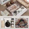 Area Rug 4x6, Machine Washable Rug, Non-Slip Boho Print Pattern Medallion Carpet for Living Room, Bedroom, Tawny Brown