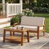 2-Piece Outdoor Teak Acacia Wood Conversation Set - Loveseat & Coffee Table with Beige Water-Resistant Cushions for Patio, Deck & Backyard