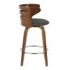 Fixed-Height Counter Stool with Swivel in Walnut Wood and Charcoal Fabric with Round Chrome Metal Footrest - Set of 2
