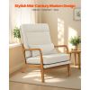 Accent Chair, High Back Mid Century Modern Armchair with Solid Wood Frame and Non-Slip Legs, Upholstered Leisure Chair with Linen Fabric and 5.3 in Th