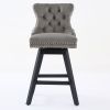 Swivel Velvet Barstools with Button Tufted Decoration and Wooden Legs, and Chrome Nailhead Trim, Leisure Style Bar Chairs,Bar stools, Set of 2 (Gray),