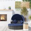 Rattan Canopy Daybed Patio Sofa Set 4 Piece