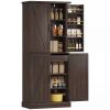 72" Tall Distressed Brown Kitchen Pantry Cabinet Farmhouse Storage with 8 Door Racks And Adjustable Shelves for Kitchen Organization