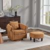 Swivel Accent Chair with Ottoman Set, Modern Chenille Barrel Armchair with Removable Back Pillow & 2 Armrest Covers for Living Room, Bedroom, Office,